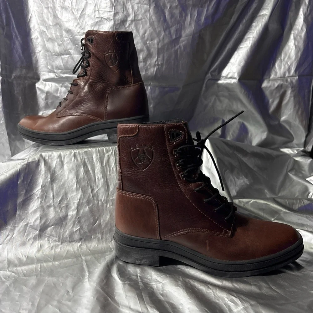Ariat Brown Leather Lace Up Winter Work Riding Boots Red Flannel Lined Men’s 6.5